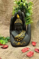 Black-Golden Handcrafted Meditating Palm Buddha Idol
